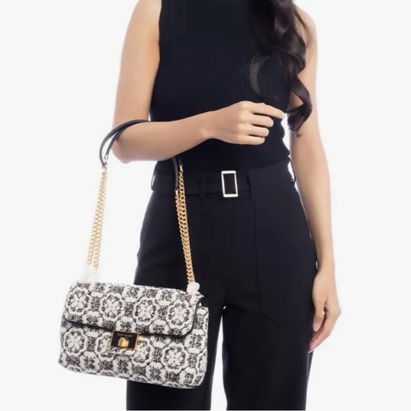 NWT - KATE SPADE  Evelyn Black Multi Spade Flower Tweed Handbag - Picture 2 of 11